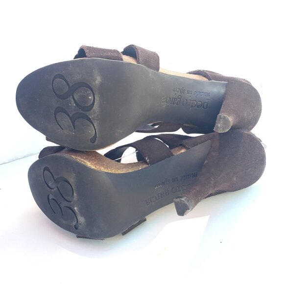 Pedro Garcia Sandal Heels Brown Suede Cork Platform Strappy 8 - Picture 10 of 11